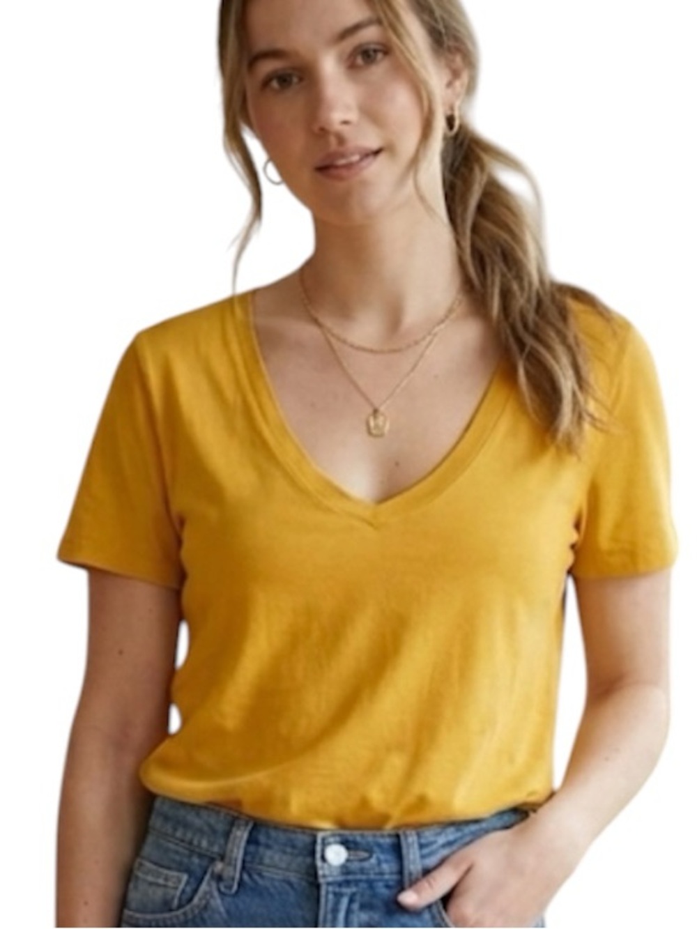 Babaton NWOT Women's V-Neck Short Sleeve Tee - Yellow Size S